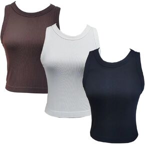 3 Piece Set Women's Tank Top Sleeveless Round Neck Ribbed Seamless Workout Top Exercise Yoga Gym Shirts Basic Tops