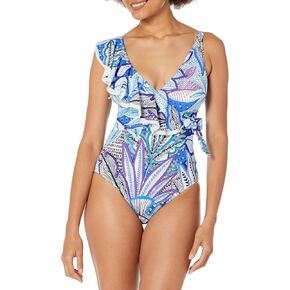 Profile by Gottex Women's Standard Tropic Boom V-Neck Ruffle Surplice One Piece