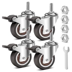2 Inch Stem Casters Wheels Set of 4 with Dual Locking, M8 x 25 mm (Screw Diameter 8 mm, Length 25 mm) Heavy Duty Casters, 880 Lbs Castor Wheels, Threaded Swivel Wheels for Cart Furniture