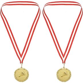 PATIKIL 2" Gold Badminton Medals, 2 Pack Badminton Award Medals with Ribbon Red White for Games Sports Competitions