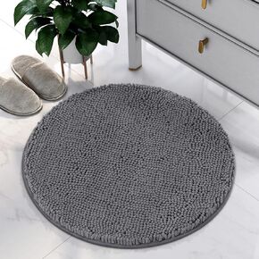 HOMEIDEAS Round Bathroom Rugs, Black Non Slip Bath Mat, 2 Ft Extra Soft and Absorbent Bath Rug, Machine Washable Bath Mats, Luxury Chenille Shaggy Area Rug for Bathroom Living Room Bedroom Dining room