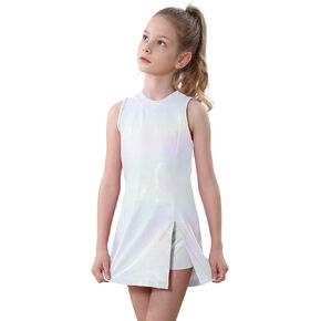 Dance Costumes Girls Glittery Dancewear Side Split Hip Pop Dress Shiny Sleeveless Tops with Sparkly Shorts