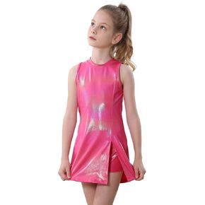 Dance Costumes Girls Glittery Dancewear Side Split Hip Pop Dress Shiny Sleeveless Tops with Sparkly Shorts in Kuwait