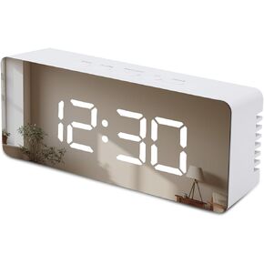 Mirror Digital Alarm Clock, Student Alarm Clock for Bedroom, USB Port, Battery Backup Alarm Clock, Dual Alarm Clock and Snooze Function - Ideal for Heavy Sleepers, Children, Teenagers