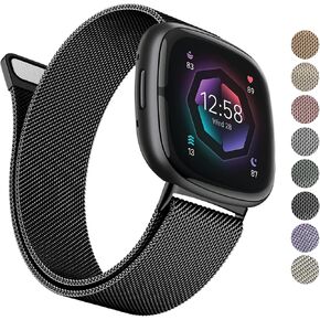 AK Metal Band Compatible with Fitbit Sense 2 / Sense Bands/Fitbit Versa 4 / Versa 3 Bands Women Men, Stainless Steel Mesh Loop Magnetic Replacement Bracelet Strap for Fitbit Sense 2 / Sense/Versa 4 / Versa 3 Smart Watch