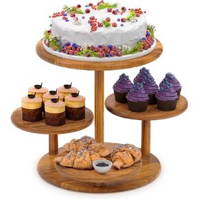 4 Tier Round Cupcake Tower Stand for 50 Cupcakes,Wood Cake Stand with Tiered Tray Decor,Farmhouse Tiered Tray Decor,Cupcake Display for Birthday Graduation Baby Shower Tea Party