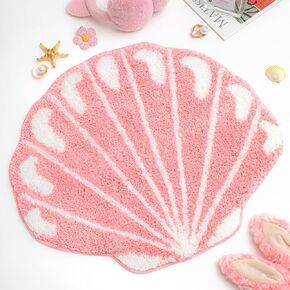Seashell Rug Bathroom Rugs 2 ft Shell Bath Mat Preppy Rug Cute Ocean Beach Carpet Machine Washable Non Slip Absorbent Bath Mat for Sea Room Decor(Pink)