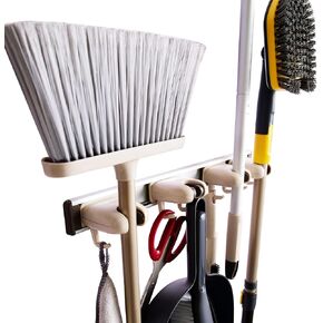 Eyliden Broom and Mop Holder Wall Mount, Broom and Mop Gripper, 4-Grippers, 8-Hooks, Aluminum Aluminum Guides, Slideable, Garage Garden Tools Organizer Storage, Household Sort Out Organize Racks
