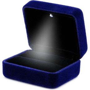 Velvet Ring Case with Light Square Shape Jewelry Box LED Light Earrings Studs Jewelry Storage for Engagement Wedding Blue