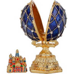 صندوق حلية بيضة فابرجيه بمفصلات - تمثال صغير لقلعة زرقاء في بيضة فابرجيه - صناديق مجوهرات قابلة للتجميع in Kuwait