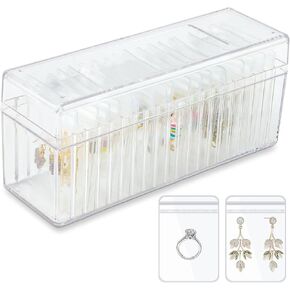 Quixleen Clear Jewelry Organizer Acrylic Jewelry Box Organizer with 20 Portable Anti Tarnish Jewelry Bags Acrylic Jewelry Organizer for Rings Earrings Necklaces