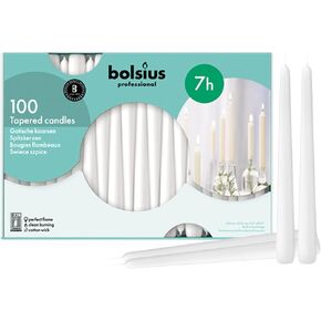 BOLSIUS White Taper Candles 100 Count Bulk Pack - 10 Inch Dinner Candle Set - 7+ Burn Hours - Premium European Quality - Smooth Flame - 100% Cotton Wick - Smokeless & Dripless Household Candlesticks