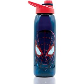 Silver Buffalo Marvel Spider-Man Miles Morales 28-Ounce Sports Bottle | BPA-Free Plastic Water Jug With Leakproof Screw-Top Lid And Flip-Up Cap | Hydration For Outdoor Activities, Gym Fitness Gifts