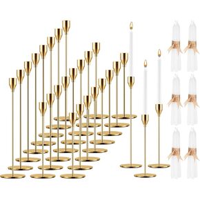 Inbagi 36 Sets Candlestick Holders Bulk for Taper Candles Metal Tall Candle Stick Holders Taper Candle Stands for Table Centerpiece Wedding Home Party Decor Fit 0.79 in Thick Candle (Gold)