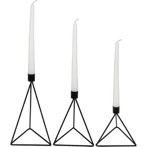 AuldHome Black Geometric Candlestick Holders (Set of 3); Metal Triangle Candle Holder Stands