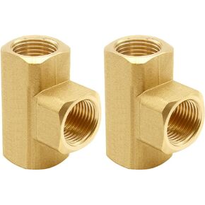 2PCS 3/8 Inch Brass Tee Pipe Fitting 3/8" NPT Female x 3/8" NPT Female x 3/8" NPT Male for Water/Oil/Gas