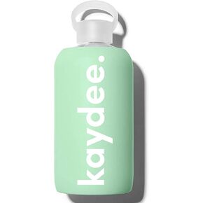 Sorority Shop Kappa Delta Glass Water Bottle with Silicone Sleeve - 16 Oz Glass Water Bottle, Reusable Glass Water or Juice Bottle with Cap