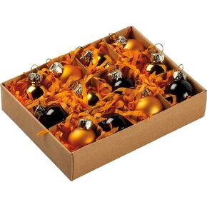 Primitives by Kathy Halloween Glass Ball Ornaments, Set of 12, Mini, Orange/Black