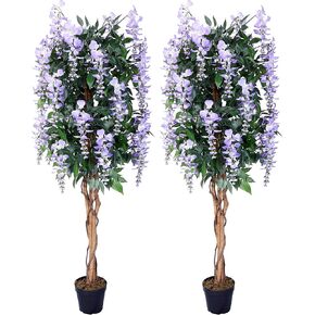 AMERIQUE Nuresery Tech، مع حزمة من 2 نبات اصطناعي رائع وفريد ​​من نوعه بطول 5 أقدام من الحرير الأرجواني مع وعاء بلاستيكي للحضانة، تقنية اللمس الحقيقي، مع حماية من الأشعة فوق البنفسجية، جودة فائقة in Kuwait