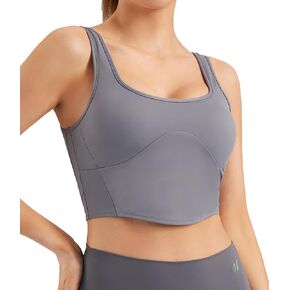 Women Sports Bra Scoop Neck Fitness Longline Wirefree Padded with Medium Support Yoga Sports Bras
