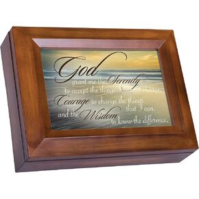 Cottage Garden Serenity Prayer Ocean Waves Wood Finish Jewelry Music Box Plays You are My Sunshine