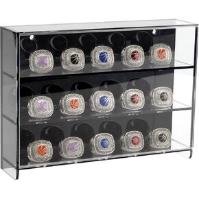 Acrylic Championship Ring Display Case, 15 Ring Posts Baseball Ring Holder Sports Ring Display Box, Wall Mount Shadow Box for Basketball Football Softball Award Multiple Rings Storage Display