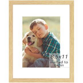 8.5x11 Picture Frame - Solid Wood - Use as 6x8 Frame with Mat or 8.5x11 Frame Without Mat - 8.5 x 11 Certificate Frames - 8.5 by 11 Photo Frame with Plexiglass for Wall Mounting - Beige - 1 Pack