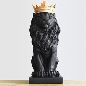 Crown Lion King Statue, 7" H Lion Statue for Home Decoration, Lion Sculpture Christmas New Year Gift for Leo Man Father Grandfather Husband, White & Gold