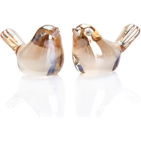 Small Bird Figurines Home Decor Glass Crystal Bird Statue Modern Style Decorative Ornaments for Living Room, Bedroom, Farmhouse, Office Desktop, Book Shelf, Coffee Table, Cabinets (Gold)