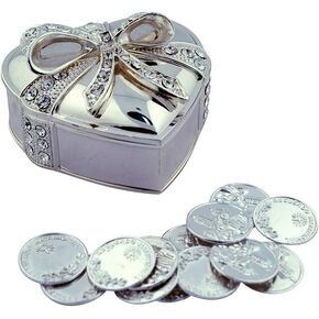 Arras De Boda Gift Set | Comes with Coins | 9 Styles | Wedding Metal Boxes Spanish Matrimony Ceremony (Heart Shaped with Bow)