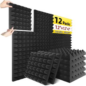 Sonicreative 52 Pack Cheap Acoustic Foam Panels 1 X 12 X 12 Inches Large Sound Proof Foam Panels for Walls, Wedge Soundproof Wall Panels Acoustic Panels