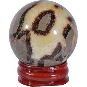 moonsix Natural Septarian Dragon Stone Sculpture Egg Shape Stone with Wooden Stand Crystal Figurine for Feng Shui Witch Decor, 2.36-2.95 inches