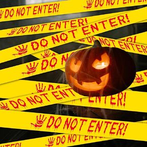 Halloween Decorations Caution Tape, 2" x 164ft Haunted Keep Out Yellow Hazard Warning Tape, Barricade Safety Scary Caution Tape with Blood Handprint for Party Decoration, Haunted House & Danger Zones