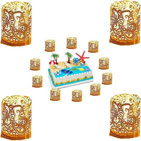 100 Tea Light Votive Wrap Candle Holder Decorative Wraps Paper Candle Holder Laser Cutting Votive Wraps Candle Holder for Wedding Table Christmas Festival LED Tealight Decor. (Gold) in Saudi Arabia