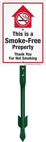 SmartSign This is A Smoke Free Property Sign, Thank You for Not Smoking Sign for Yard | 10" x 7" Aluminum Sign & 21" Tall Stake Kit, Easy Installation, USA Made in Saudi Arabia