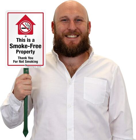 SmartSign This is A Smoke Free Property Sign, Thank You for Not Smoking Sign for Yard | 10" x 7" Aluminum Sign & 21" Tall Stake Kit, Easy Installation, USA Made in Saudi Arabia