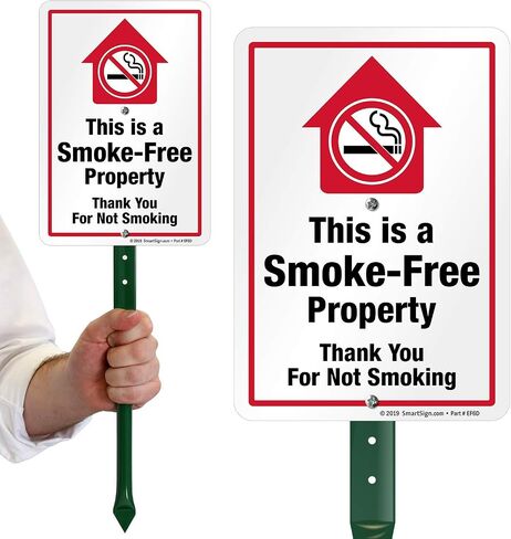 SmartSign This is A Smoke Free Property Sign, Thank You for Not Smoking Sign for Yard | 10" x 7" Aluminum Sign & 21" Tall Stake Kit, Easy Installation, USA Made in Saudi Arabia