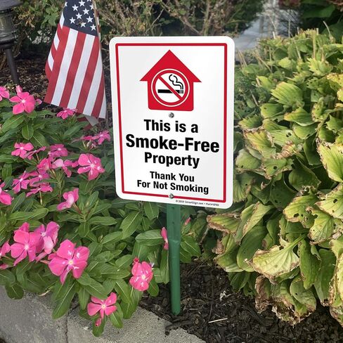 SmartSign This is A Smoke Free Property Sign, Thank You for Not Smoking Sign for Yard | 10" x 7" Aluminum Sign & 21" Tall Stake Kit, Easy Installation, USA Made in Saudi Arabia