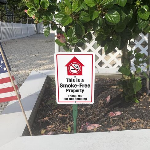 SmartSign This is A Smoke Free Property Sign, Thank You for Not Smoking Sign for Yard | 10" x 7" Aluminum Sign & 21" Tall Stake Kit, Easy Installation, USA Made in Saudi Arabia
