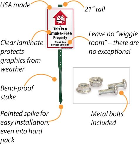 SmartSign This is A Smoke Free Property Sign, Thank You for Not Smoking Sign for Yard | 10" x 7" Aluminum Sign & 21" Tall Stake Kit, Easy Installation, USA Made in Saudi Arabia