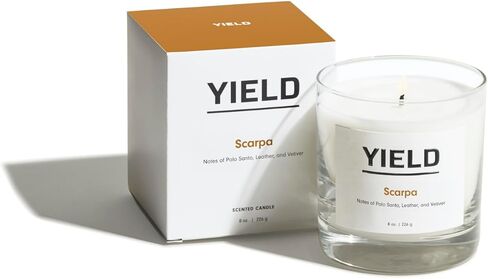 Yield 8oz. Scarpa Candle - Palo Santo, Leather, & Vetiver Scented Luxury Candle - Aromatherapy Essential Oils - Clean Burning Cotton Wick - 65 Hour Burn Time - Hand Poured in The USA - 8oz in Saudi Arabia
