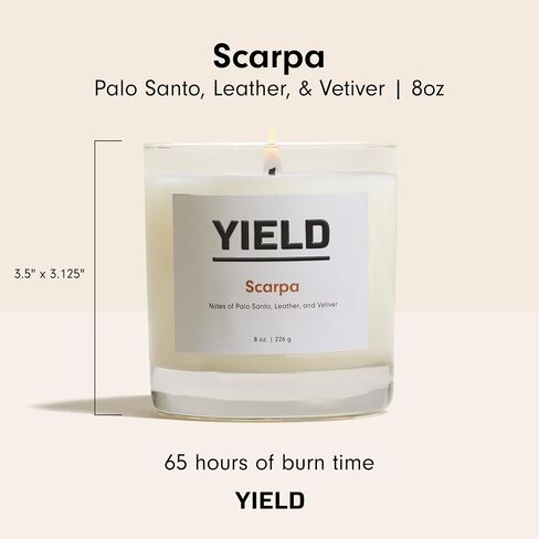 Yield 8oz. Scarpa Candle - Palo Santo, Leather, & Vetiver Scented Luxury Candle - Aromatherapy Essential Oils - Clean Burning Cotton Wick - 65 Hour Burn Time - Hand Poured in The USA - 8oz in Saudi Arabia