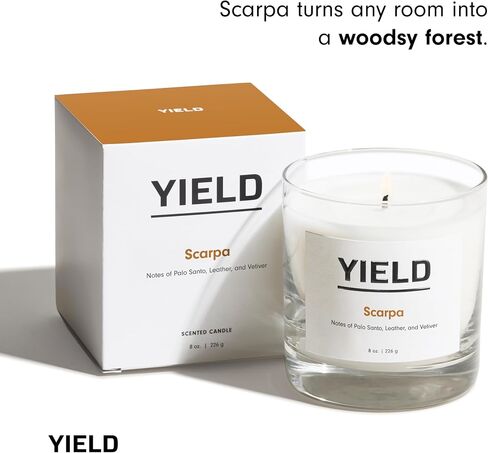Yield 8oz. Scarpa Candle - Palo Santo, Leather, & Vetiver Scented Luxury Candle - Aromatherapy Essential Oils - Clean Burning Cotton Wick - 65 Hour Burn Time - Hand Poured in The USA - 8oz in Saudi Arabia