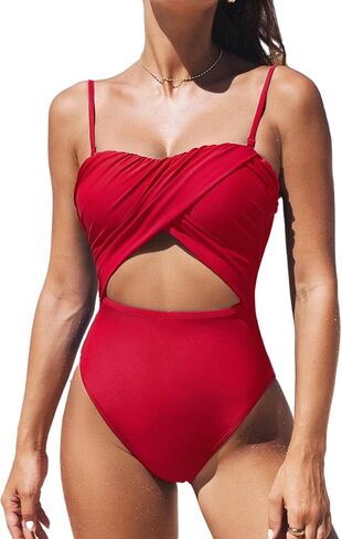 CUPSHE Women's One Piece Swimsuit Sweetheart Neck Adjustable Removable Straps Bathing Suit Front Cutout Swimwear in Saudi Arabia