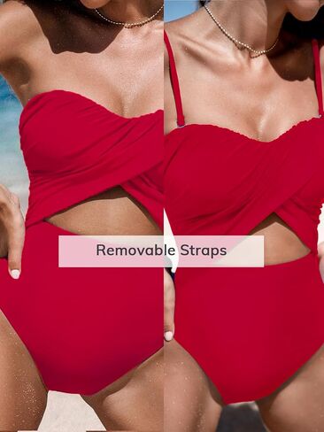 CUPSHE Women's One Piece Swimsuit Sweetheart Neck Adjustable Removable Straps Bathing Suit Front Cutout Swimwear in Saudi Arabia