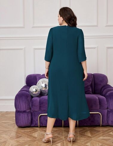 Hanna Nikole Double Layer Irregular Hem Party Dress for Women V Neck Chiffon Overlay Formal Knee Length Dresses 24 Plus Navy Blue in Saudi Arabia