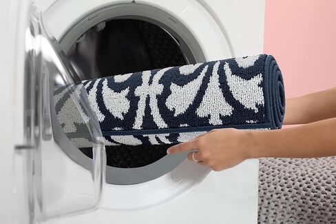 Creative Home Ideas – Tufted Runner - Karb Trellis Border Rug - Modern Home Décor - Washable Rug - Accent Carpet for Entryway & Hallway - Measures 26" x 60" - Navy and White in Kuwait