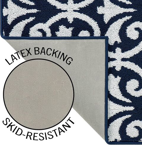 Creative Home Ideas – Tufted Runner - Karb Trellis Border Rug - Modern Home Décor - Washable Rug - Accent Carpet for Entryway & Hallway - Measures 26" x 60" - Navy and White in Kuwait