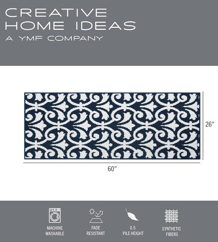 Creative Home Ideas – Tufted Runner - Karb Trellis Border Rug - Modern Home Décor - Washable Rug - Accent Carpet for Entryway & Hallway - Measures 26" x 60" - Navy and White in Kuwait