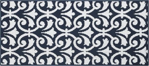 Creative Home Ideas – Tufted Runner - Karb Trellis Border Rug - Modern Home Décor - Washable Rug - Accent Carpet for Entryway & Hallway - Measures 26" x 60" - Navy and White in Kuwait